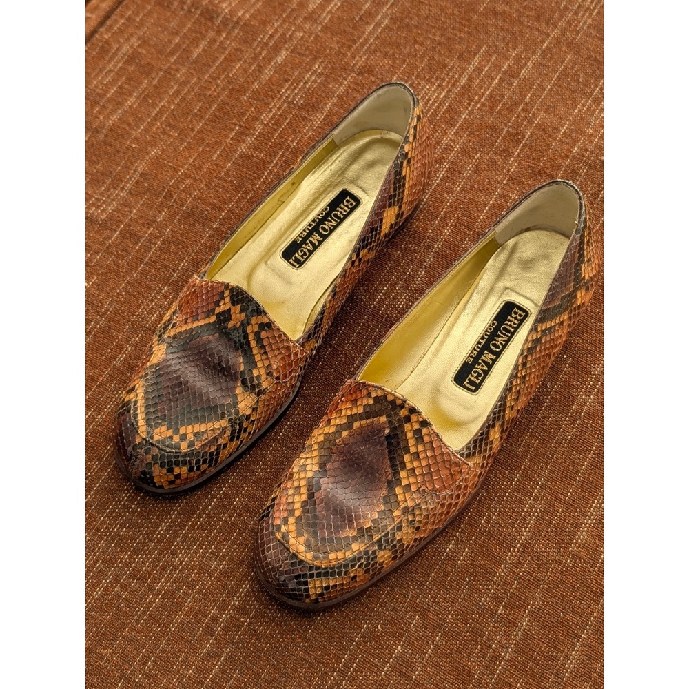 Bruno Magli Couture Snakeskin‎ Loafers Womens 6.5 B Italy Python Leather Flats - Picture 2 of 7